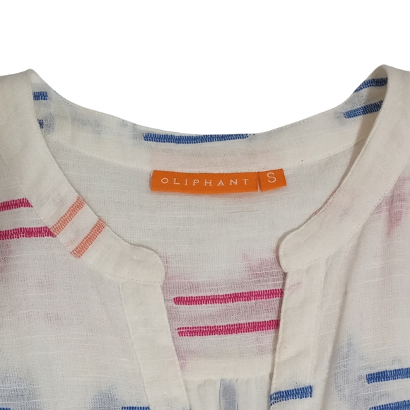 Oliphant Colorful Rainbow Stripe V Neck Cap Sleeve Pocket Cotton Midi Dress Sz S - Picture 5 of 10